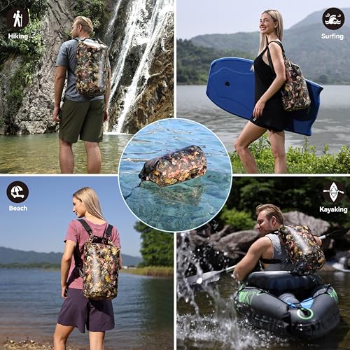 MARCHWAY Floating Waterproof Dry Bag Backpack 5L/10L/20L/30L/40L, Roll Top Sack Keeps Gear Dry for Kayaking, Rafting, Boating, Swimming, Camping, Hiking, Beach, Fishing - color: Leaf Camo, size: 5L