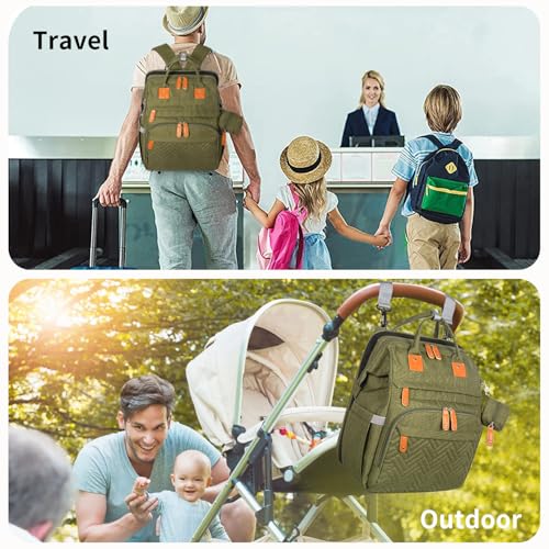KABAQOO Diaper Bag Backpack with Detachable Changing Station, Large Capacity Baby Diaper Bags for Boys & Girls, Baby Registry Search Stuff & Shower Gifts, Newborn Essentials Must Haves, Army Green - color: Army Green