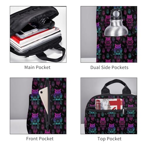 Stylish Daily Shoulder Backpack Owl Rainbow Dream Catcher, Practical Multi-scene Daypack for Road Trip Picnic Walking Men Women - color: Picture (1421)
