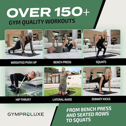 Gymproluxe Portable Gym - Resistance Exercise Band Set - 200LBS Resistance Bands for Men & Women - Multi Gym Fitness Equipment & Pilates Bar for Home Workout - style: All in one