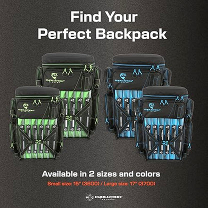 Evolution Fishing Drift Series Tackle Backpack, Outdoor Rucksack w/ 6 Fishing Tackle Trays, Heavy Duty - color: Green, size: 3700