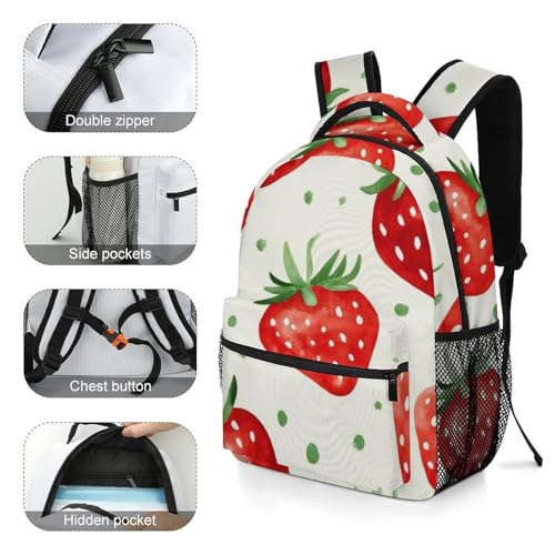 Men's Portable Backpack Lightweight Bookbag Strawberry Fruit Large Laptop Backpack with Adjustable Strap Casual Daypack for College Office - color: Color(538)