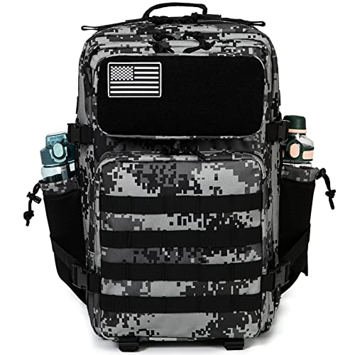 QT&QY 25L/45L Military Tactical Backpack For Men Molle Daypack 3 Day Bug Out Bag Hiking Rucksack With Bottle Holder - color: 45l 1.1 Black Digital Camo