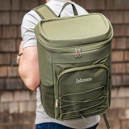 Personalized Cooler Backpack for Men, Custom Embroidered Backpack Cooler Bag, 30 Can Insulated Soft Cooler with Bottle Opener, Gift for Groomsmen Dad Husband, Black Blue Green - color: Green