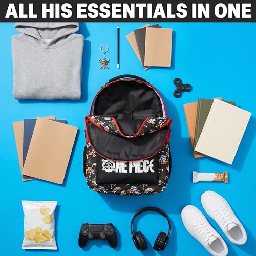 Get Trend One Piece Kids Backpack for Boys, 18 inch Book Bag with Adjustable Padded Straps, Travel School Bag, Anime Gifts (Black/Multi One Piece) - color: Black/Multi One Piece