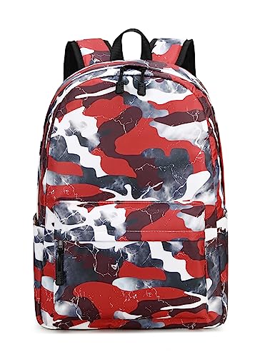 Lmwzh Backpack For Boys Girls Elementary Waterproof teen School Bags Kids Bookbag Lightweight Camo Red - color: Red