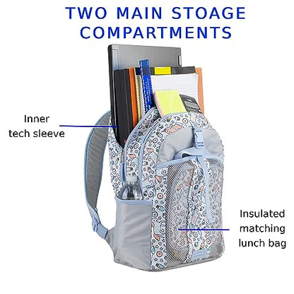 FUEL Lunch Backpack Set Teens Student Water Resistant Bookbag Bag Soft Reusable Insulated Cooler Lunch Box Thermal Travel Office Lunch Bag, Light Blue Magic Donuts - color: Magic Donuts