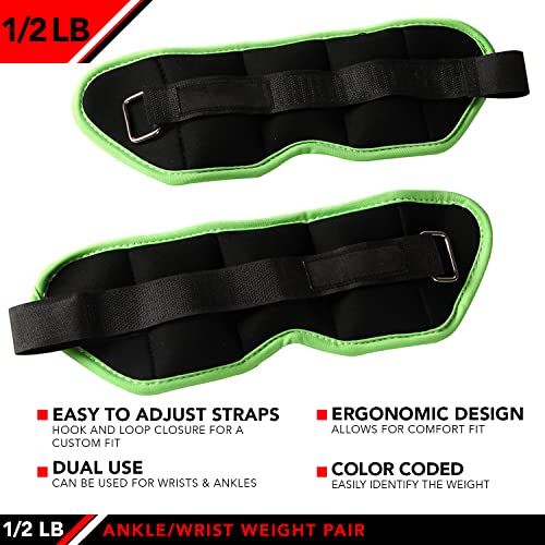 JFIT Ankle Weights - Ankle Weight Pair 10 Weight and Bundle Options - 0.5 to 8 lbs. Each (Set of 2) Adjustable Straps – Comfortable, Breathable, Moisture Absorbent Weight Straps for Men and Women - size: 0.5 lb Pair