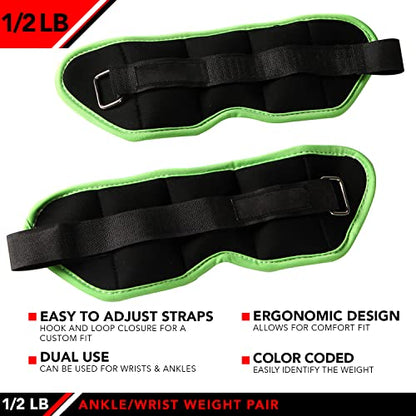 JFIT Ankle Weights - Ankle Weight Pair 10 Weight and Bundle Options - 0.5 to 8 lbs. Each (Set of 2) Adjustable Straps – Comfortable, Breathable, Moisture Absorbent Weight Straps for Men and Women - size: 0.5 lb Pair