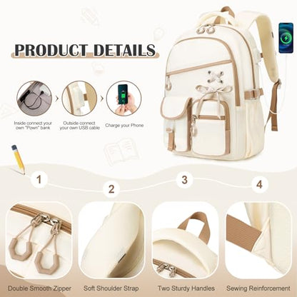 DIGOBAY Backpacks for Girls - 3PCS Girls Backpack with Lunch Box & Pencil Pouch School Backpacks for Elementary Middle High College School Bookbag for Teen Girl Kids Students Khaki - color: Khaki