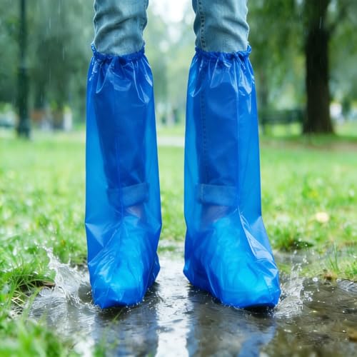20Pcs(10 pairs) Thickened Waterproof Shoe Covers for Rain, Clear Rain Shoe Covers, One Size Fits Most | Thickened material & reinforced elastic band, non-slip waterproof shoe covers for theme parks, hiking & daily rainy use - color: Blue, size: 10P L Adul