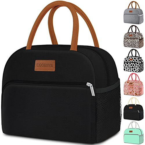 Coobiiya Lunch Box Lunch Bag for Women Men,Reusable Cute Lunch Pail bag,Leakproof,Insulated LunchBox Tote Compact 10L, Cooler Lunch Container for Work Travel Office (Black) - color: Black
