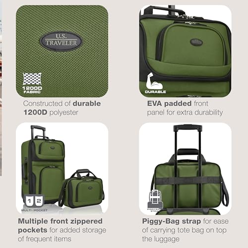 U.S. Traveler Rio Lightweight Softside Rolling Carry-on Suitcase, 2-Wheel Set, Green - color: Green, size: 21"/14"