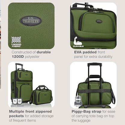 U.S. Traveler Rio Lightweight Softside Rolling Carry-on Suitcase, 2-Wheel Set, Green - color: Green, size: 21"/14"