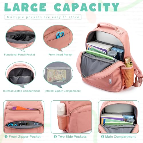 NOL Natural Organic Lifestyle Kids Backpack, School Backpacks for Teens Girls Boys, School Bookbag with Pencil Bag & Reflective Stripe for Elementary School - Dark pink - color: Dark Pink