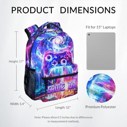 Kids Backpack Boys, 17 Inch Gaming School Bag for Children; Large Capacity Game Controller Bookbag with Internal Organizer Pockets for Elementary and Middle School - color: Dark Purple