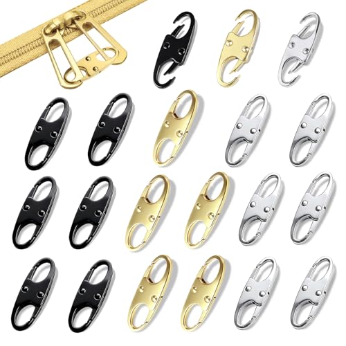 Zipper Clips Anti Theft, Double Opening Small S Carabiner, Zipper Pull Replacement, for Backpack Purse Luggage Suitcase - color: Silver + Black + Gold