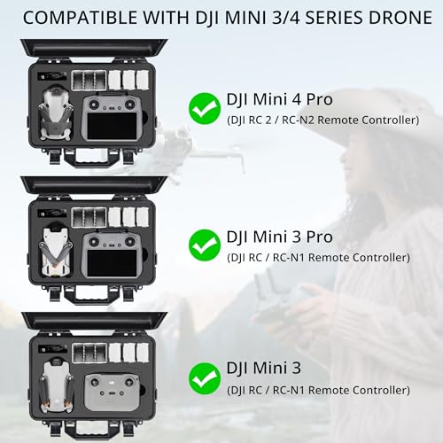 Professional Mini 4 Pro Hard Case, Waterproof Travel Carrying Case Bag for DJI Mini 4/3 Pro, with RC-N2/RC 2 Remote & Accessories - color: Mini 3/4 Pro Hard Case