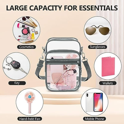 Blvornl Clear Crossbody Bag with Adjustable Shoulder Strap, Stadium Approved PVC Purse Bag, Messenger Bag - color: Grey, size: Large
