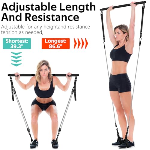 Pilates Bar Kit with Resistance Bands, Multifunctional Pilates Bar for Women & Men with Heavy-Duty Metal Adjustment Buckle, Pilates Home Equipment for Full BodyWorkouts - color: Black Pro