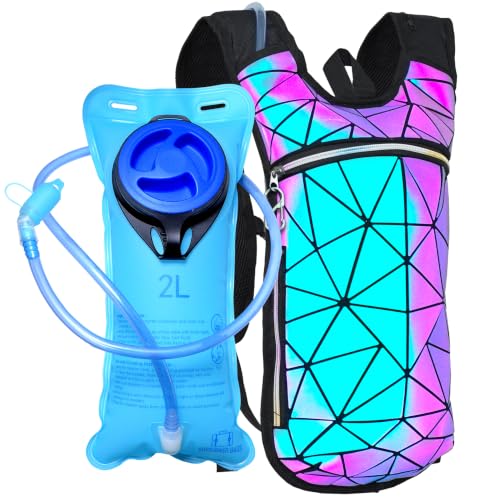 Sojourner Rave Hydration Pack - Hydration Backpack - Hydropack with 2L Bladder - Water Backpack for Festivals, Hiking, Running, Biking and More - color: Geometric Glow