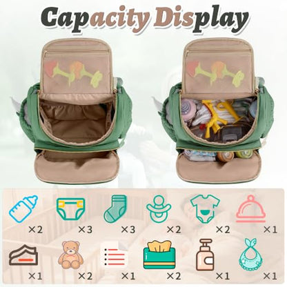 Diaper Bag Backpack, 22L Large Quilted Small Baby Bag with Changing Pad & Pacifier Case, Stroller Hooks, Easy-Access Baby Essential, Maternity Travel Backpack Unisex, Green - color: Green, size: Small