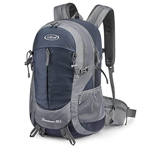 G4Free 35L Hiking Backpack Water Resistant Outdoor Sports Travel Daypack Lightweight with Rain Cover for Women Men (Navy Blue) - color: Grey / Blue