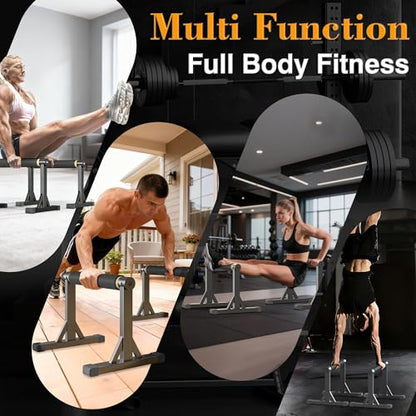 Wooden Parallel Bar and Dip Bar with Adjustable Height and Non-Slip Handles, Rock-Free Fitness Equipment for Handstands, L-Sits, Gymnastics and Strength Training for Home Gym, 600lbs Capacity - size: 12"