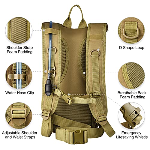 NOOLA Hydration Backpack with 3L TPU Water Bladder, Tactical Molle Water Backpack for Men Women, Hydration Pack for Hiking, Biking, Running and Climbing - color: Tan