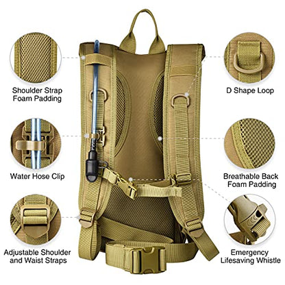 NOOLA Hydration Backpack with 3L TPU Water Bladder, Tactical Molle Water Backpack for Men Women, Hydration Pack for Hiking, Biking, Running and Climbing - color: Tan