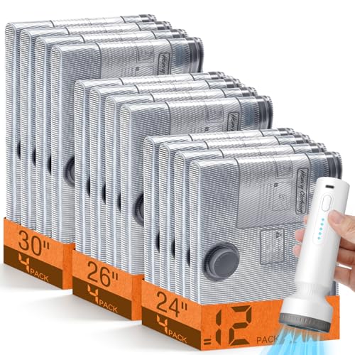 12 Pack Vacuum Storage Bags for Travel with Cordless Pump, Space Saver Bags for Clothes, Compression Packing Bags for Luggage, 12 Combo Size - size: 12 Combo Size
