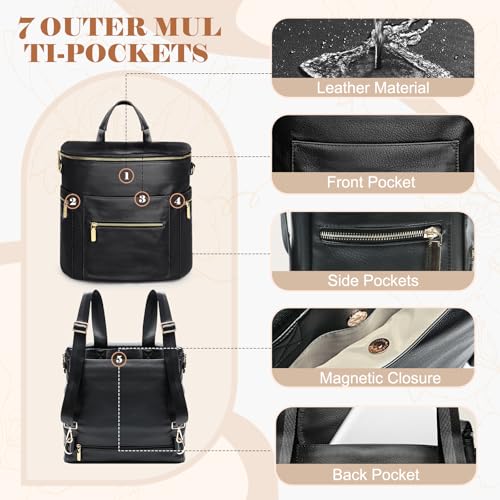 miss fong Diaper Bag Backpack Baby Diaper Bag, Large Leather Diaper Backpack with 16 Pockets Travel Diaper Bag with Diaper Changing Pad, Stroller Straps & 2 Insulated Pockets(Convertible, Black) - color: Black