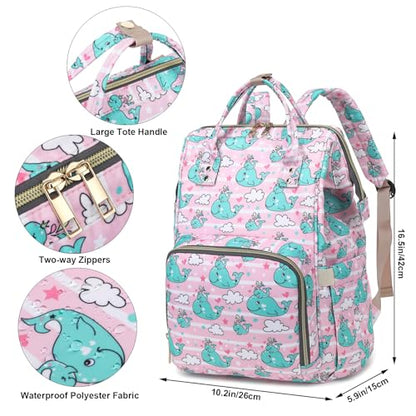 Whale Diaper Bag Backpack for Baby Girls, Mom Waterproof Large Nappy Bags for Women - color: Whale