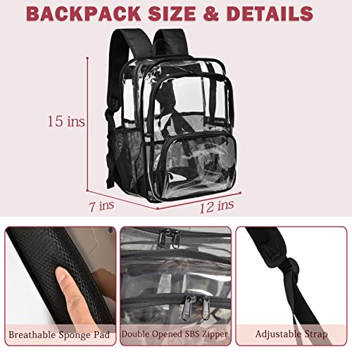 Clear Backpack, Stadium Approved Heavy Duty Waterproof Book Bag for Women Men - color: Black-2pack, size: Large-15.5in