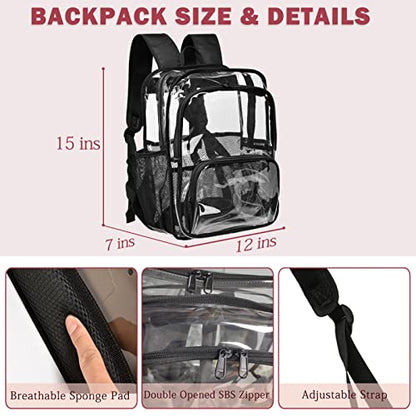 Clear Backpack, Stadium Approved Heavy Duty Waterproof Book Bag for Women Men - color: Black-2pack, size: Large-15.5in