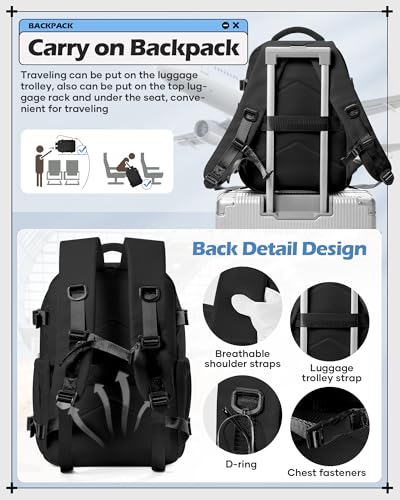 winspansy Travel Backpack for Women Men Essentials Carry on Luggage Flight Approved Personal Item Travel Bag Work Laptop Backpack Waterproof Weekender Bags for Women Mochila de Viaje Black - color: B7-black-no Vacuum Bag