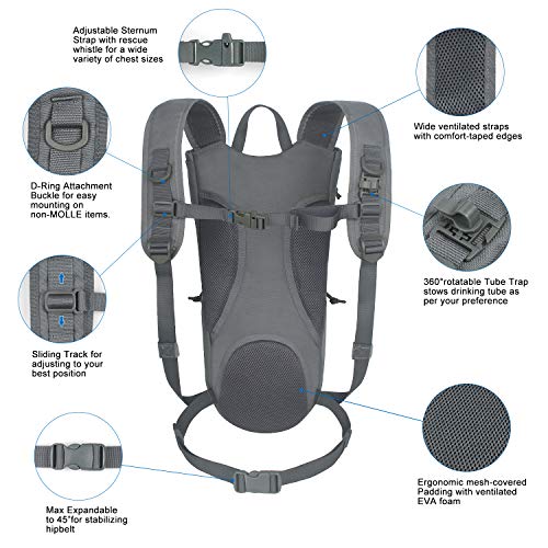 Unigear Tactical Hydration Backpack with 3L Water Bladder, Molle Backpack - color: Grey