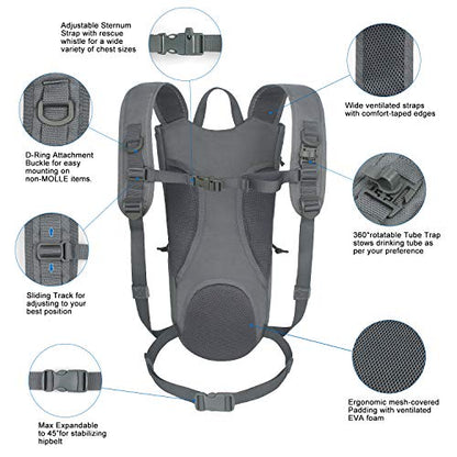 Unigear Tactical Hydration Backpack with 3L Water Bladder, Molle Backpack - color: Grey
