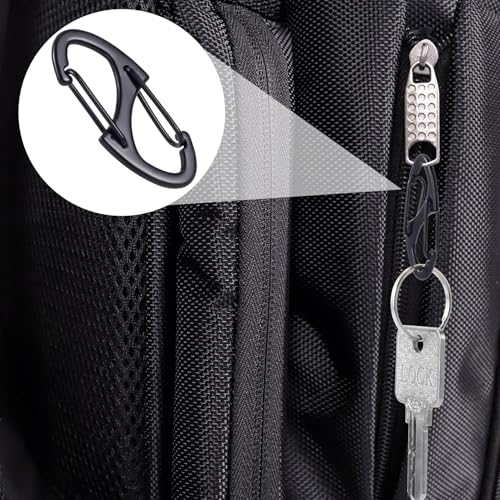 HINZIC 8pcs Zipper Clip Anti Theft Deterrent, Dual Opening Safety Zipper Pull Replacement, S Carabiner Clips for Backpacks Traveling Camping Suitcases- Black - color: 8pcs-Black