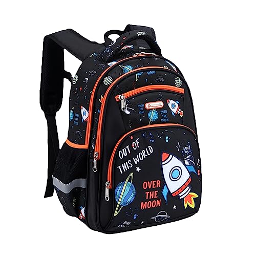Cusangel Backpack for Boys Girls School Bookbags,Kindergarten Elementary Middle School Lightweight Waterproof Multifunctional Large Capacity for Backpack (16 inch Space Fun Prints) - color: Black Space 16in