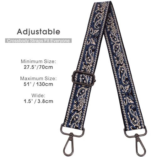 Replacement Purse Strap Shoulder Strap Adjustable Crossbody Strap for Women Crossbody Wide Shoulder Bag - color: Blue Paisley-Black Metal