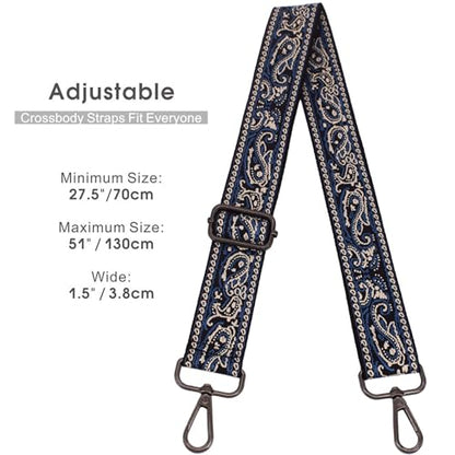 Replacement Purse Strap Shoulder Strap Adjustable Crossbody Strap for Women Crossbody Wide Shoulder Bag - color: Blue Paisley-Black Metal