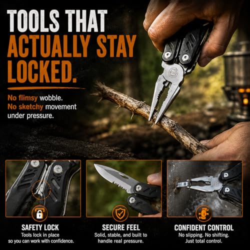 Multi Tool Knife Gift Set for Men - Pocket EDC Multitool with Folding Knife, Pliers, Screwdrivers & Bit Kit - Camping, Fishing & Everyday Carry Tool Gift for Dad, Husband & Outdoorsmen - style: Black 4 Piece