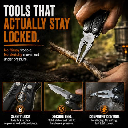 Multi Tool Knife Gift Set for Men - Pocket EDC Multitool with Folding Knife, Pliers, Screwdrivers & Bit Kit - Camping, Fishing & Everyday Carry Tool Gift for Dad, Husband & Outdoorsmen - style: Black 4 Piece