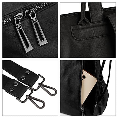 Uromee Travel Backpack Purse for Women Vegan Leather Ladies Fashion Tassel Shoulder Bag Convertible - color: 0243 Black