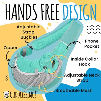 Cuddlissimo! Pet Sling Carrier - Small Dog Puppy Cat Carrying Bag Purse Pouch - For Pooch Doggy Doggie Yorkie Chihuahua Baby Papoose Bjorn - Travel Front Backpack Chest Body Holder Pack To Wear (Teal) - color: Blue Lagoon