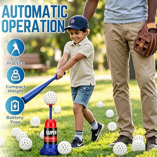 KAK Baseball Training Tee Ball Popper, Pop Up Baseball Trainer with Baseball Bat & 2 Practice Balls, Hitting Tee for Perfect Swings, Batting Practice Equipment Indoor Outdoor, No Pitcher Required