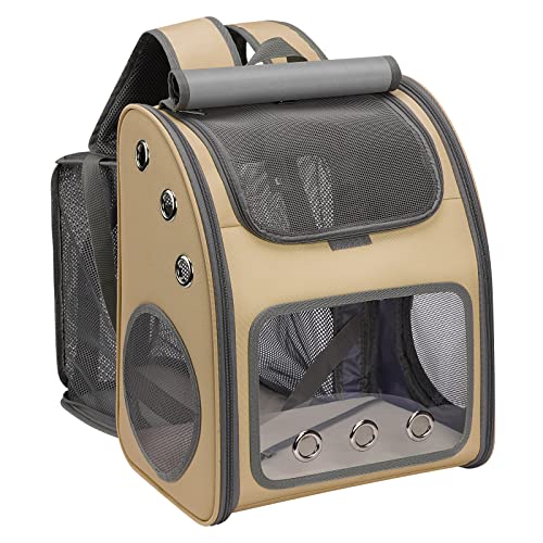 Expandable Cat Backpack Carrier for Cats & Small Dogs Up to 18 lbs | Portable Pet Travel Carrier, Super Ventilated Design, Airline Approved, Ideal for Traveling/Hiking/Camping, Khaki - color: Khaki-Standard