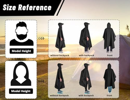 TOMSHOO Multifunctional Raincoat with Hood Hiking Cycling Rain Cover Lightweight Poncho Rain Coat Outdoor Camping Tent Mat - color: Black