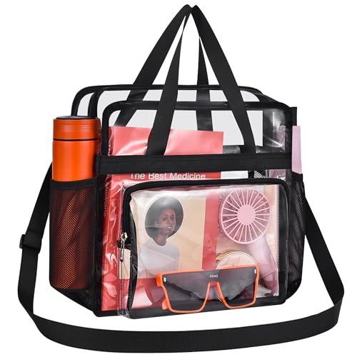 Oraben Clear Tote Bag Clear Bag Stadium Approved 12x6x12 Stadium Bag for Work, Sports Games,Gym - color: Black, style: Big Front Pocket